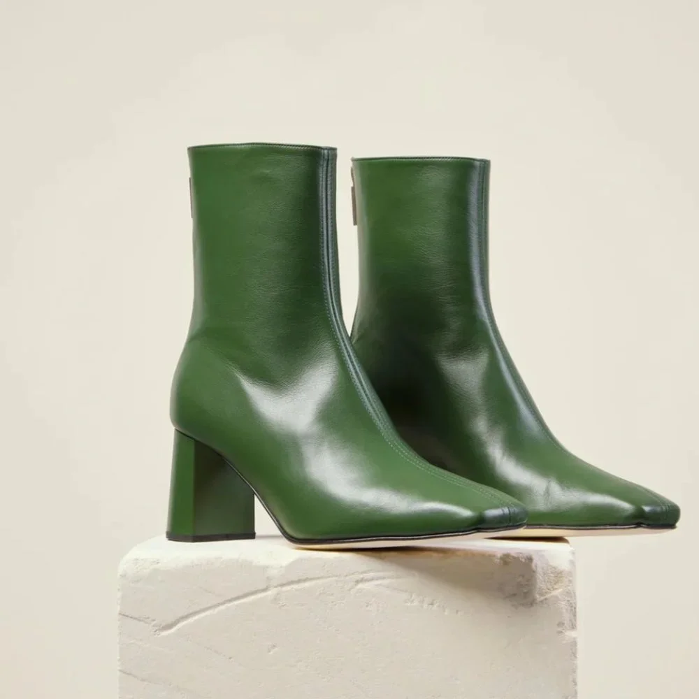 "Dear Frances" Cube green leather boots forest US 8/EU 38 - Picture 1 of 4